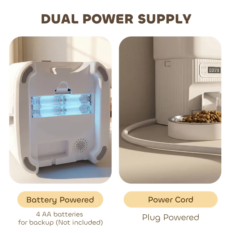 PawHut Automatic Cat Feeder Timed Portion Control Pet Food Dispenser with 2 Stainless Steel Bowls