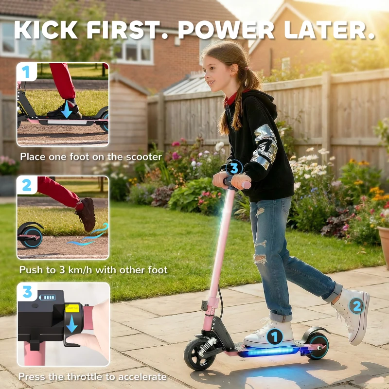 SPORTNOW Folding Electric Scooter for Kids, with Dual Brakes, Front Suspension, LED Colourful Lights, Pink
