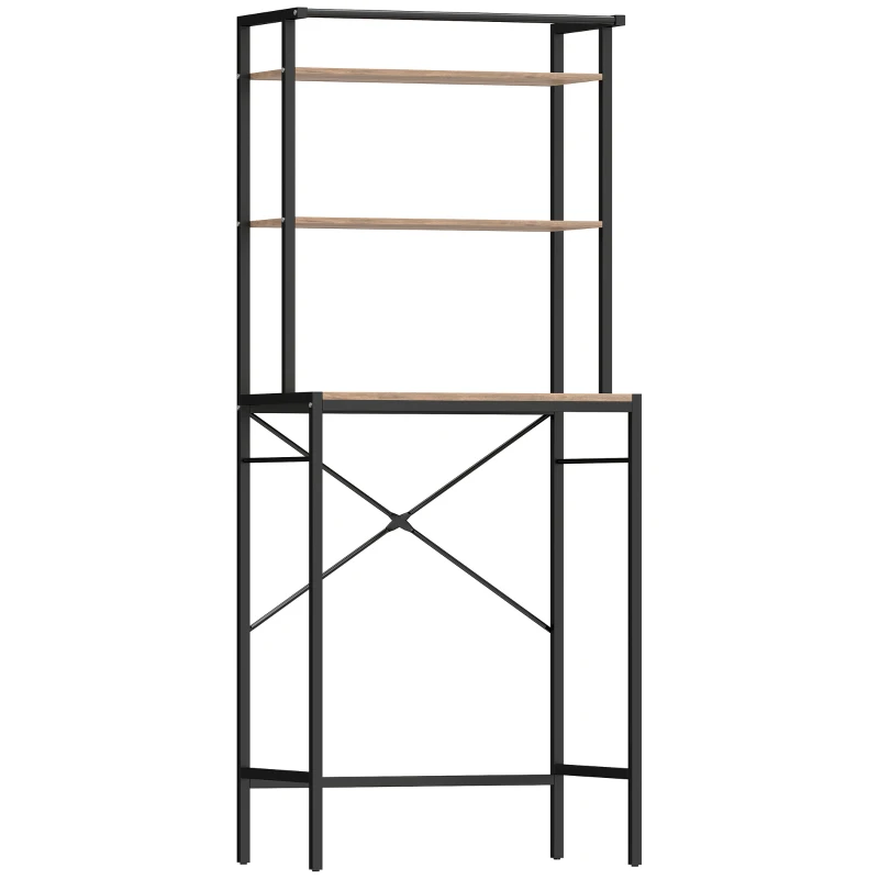 HOMCOM Étagère 3 Ripiani au-dessus du lave-linge avec barre porte-vêtements, Marron/Noir