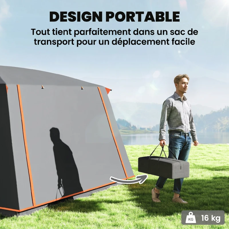Outsunny Tenda da Campeggio per 4 Persone con 2 Stanze e Veranda, Impermeabile e UPF 30+, Borsa di Trasporto, Grigio