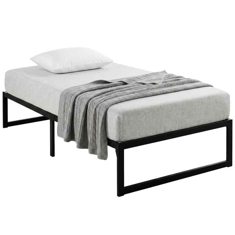 HOMCOM Estructura de cama 90 x 200 cm con somier metálico, cama individual con almacenamiento bajo, silenciosa, montaje fácil, negra