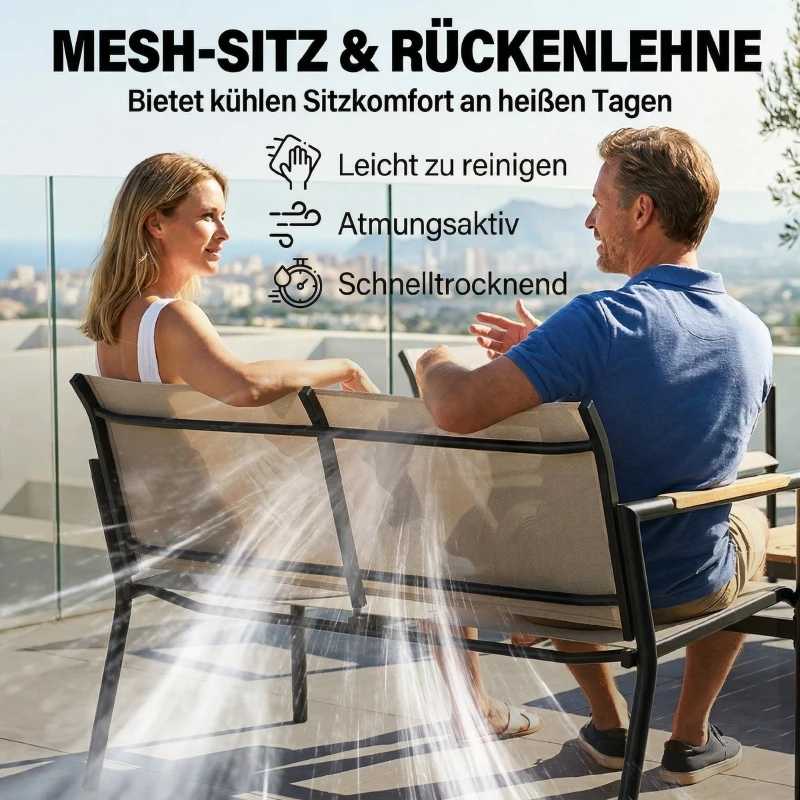 Outsunny Gartenmöbel Set Sitzgruppe für 4 Personen Atmungsaktiv Gartenlounge mit 2er Sofa 2 Sessel Metall-Tisch Fußpads