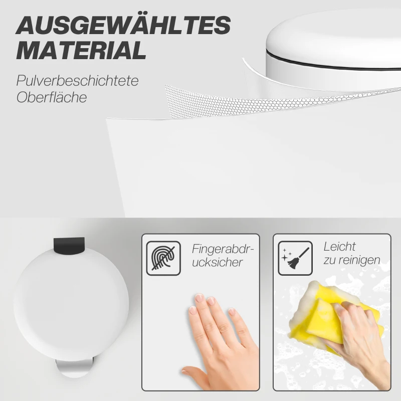 HOMCOM Mülleimer 30L, Treteimer, einrastbarer Deckel, Pedal, fleckenresistent, Weiß