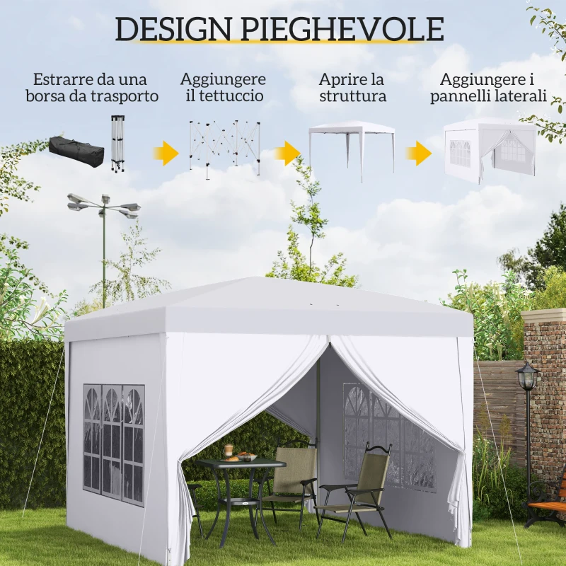 Outsunny Gazebo 3x3 m Pieghevole e Impermeabile con Pannelli Laterali, in Acciaio e tessuto Oxford, Bianco