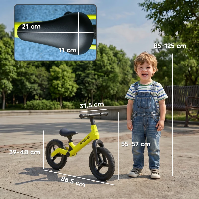 AIYAPLAY Balance Bike with Adjustable Seat and Handlebar, PU Wheels, No Pedal, for Ages 30-60 Months - Green