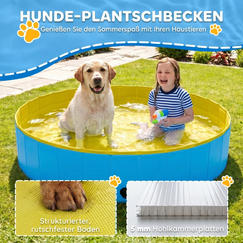 PawHut Faltbarer Hundepool für Große und Extra Große Hunde, mit Anti-Rutsch-Boden für Enten, Innen- und Außen, 160x30cm