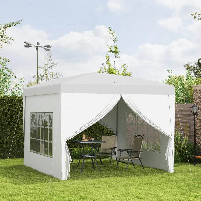 Outsunny Gazebo 3x3 m Pieghevole e Impermeabile con Pannelli Laterali, in Acciaio e tessuto Oxford, Bianco