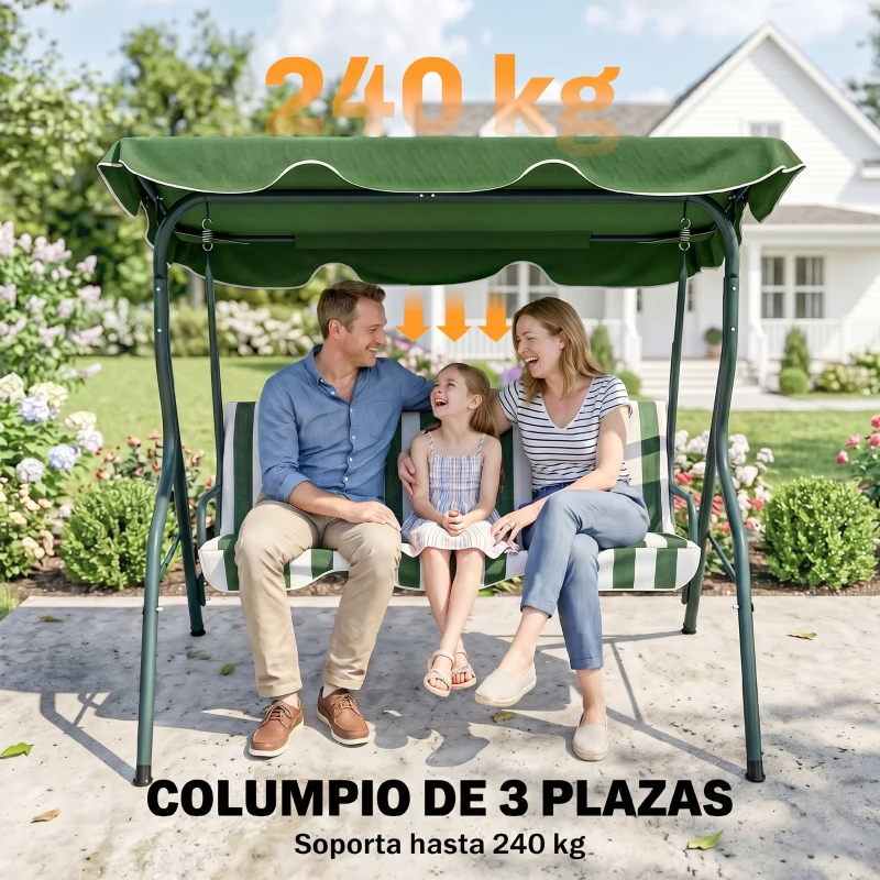 Outsunny Balancín de Exterior con Toldo Ajustable en Ángulo Impermeable y Marco de Acero para Patio Balcón 170x110x153 cm Verde
