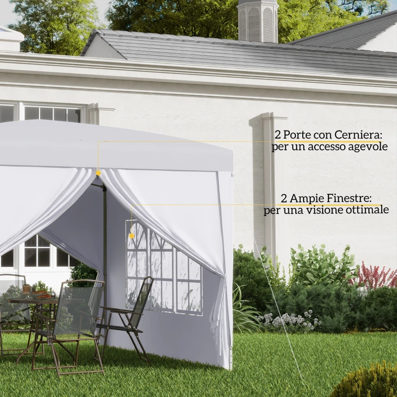 Outsunny Gazebo 3x3 m Pieghevole e Impermeabile con Pannelli Laterali, in Acciaio e tessuto Oxford, Bianco