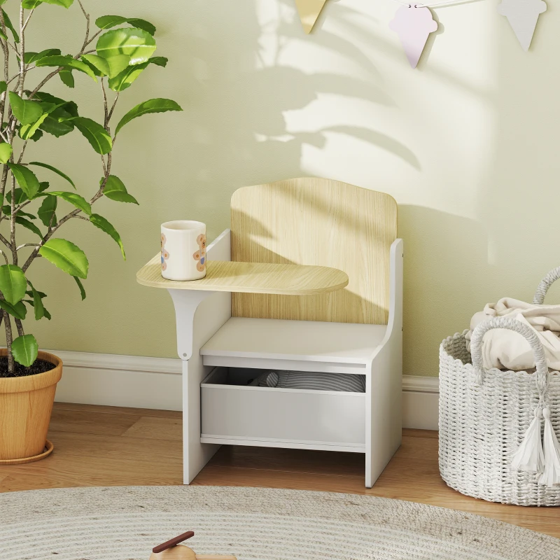 AIYAPLAY Mesa e cadeira para crianças com cesto de arrumação, conjunto de mesa de atividades 2-en-1 para desenho leitura e brincadeiras, branco