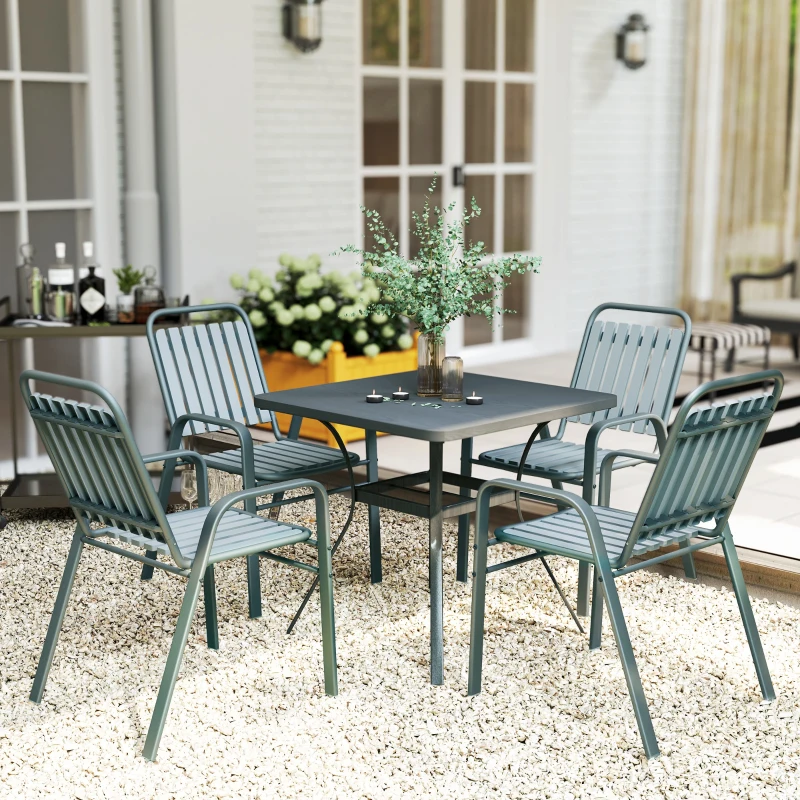 Outsunny Set di 4 Sedie da Giardino con Schienale Alto e Braccioli, Struttura in Acciaio per Esterno, 56x66x91 cm, Grigio