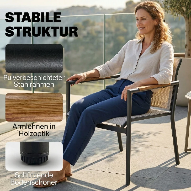 Outsunny Gartenmöbel Set Sitzgruppe für 4 Personen Atmungsaktiv Gartenlounge mit 2er Sofa 2 Sessel Metall-Tisch Fußpads