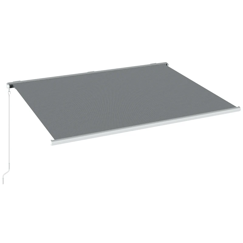 Outsunny 4x3m Full Cassette Electric/Manual Retractable Awning with LED Light and Remote Controller, Sun Canopies for Patio Door Window, Grey