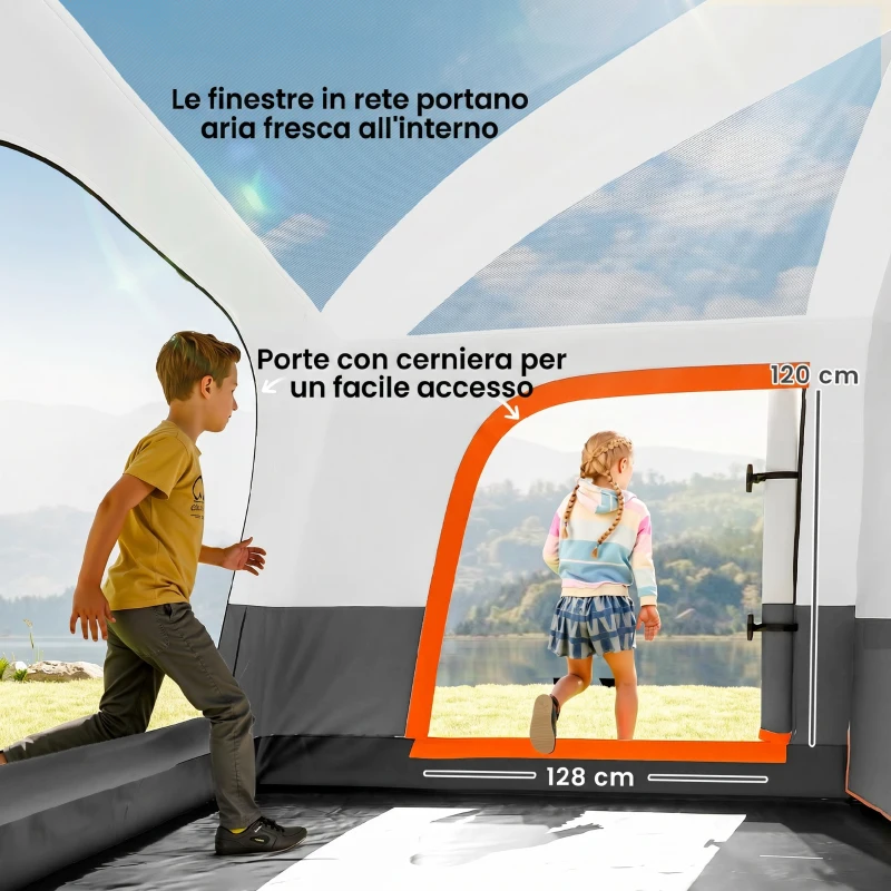 Outsunny Tenda da Campeggio per 4 Persone con 2 Stanze e Veranda, Impermeabile e UPF 30+, Borsa di Trasporto, Grigio