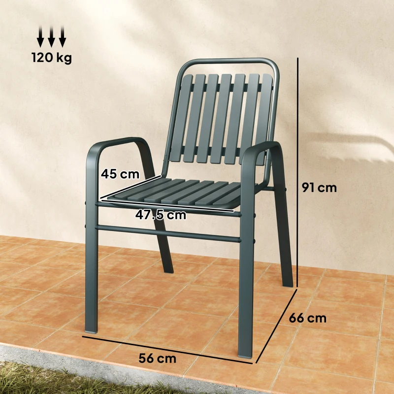 Outsunny Set di 4 Sedie da Giardino con Schienale Alto e Braccioli, Struttura in Acciaio per Esterno, 56x66x91 cm, Grigio