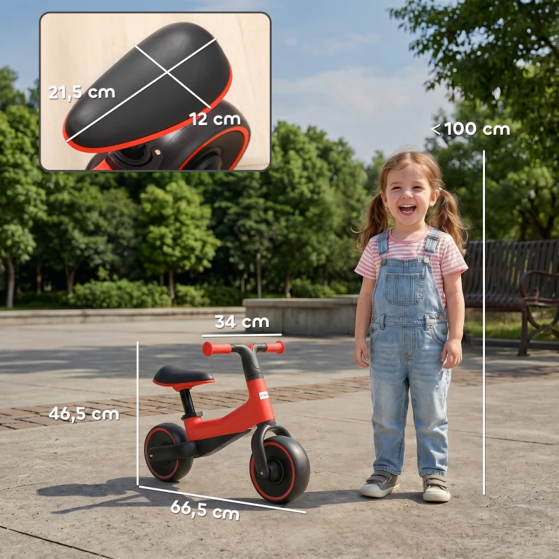 AIYAPLAY Bicicleta sin Pedales para Niños de + 18 Meses Triciclo Infantil con Sillín Ajustable en 30-36,5 cm 66,5x34x46,5 cm Rojo