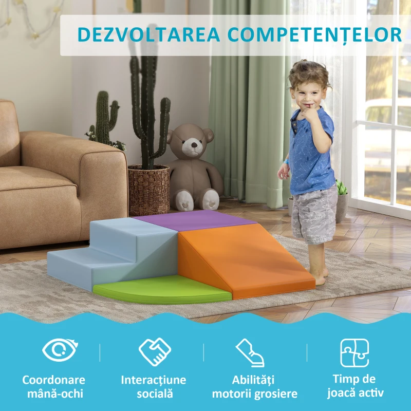HOMCOM Set 4 Blocuri Moi pentru Copii 1-3 Ani, Spumă și Piele PU, Jucării de Cățărat, Multicolor