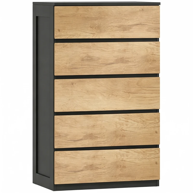 HOMCOM Commode 5 tiroirs en bois avec glissières métalliques et poignées rainurées, 60x39x100 cm