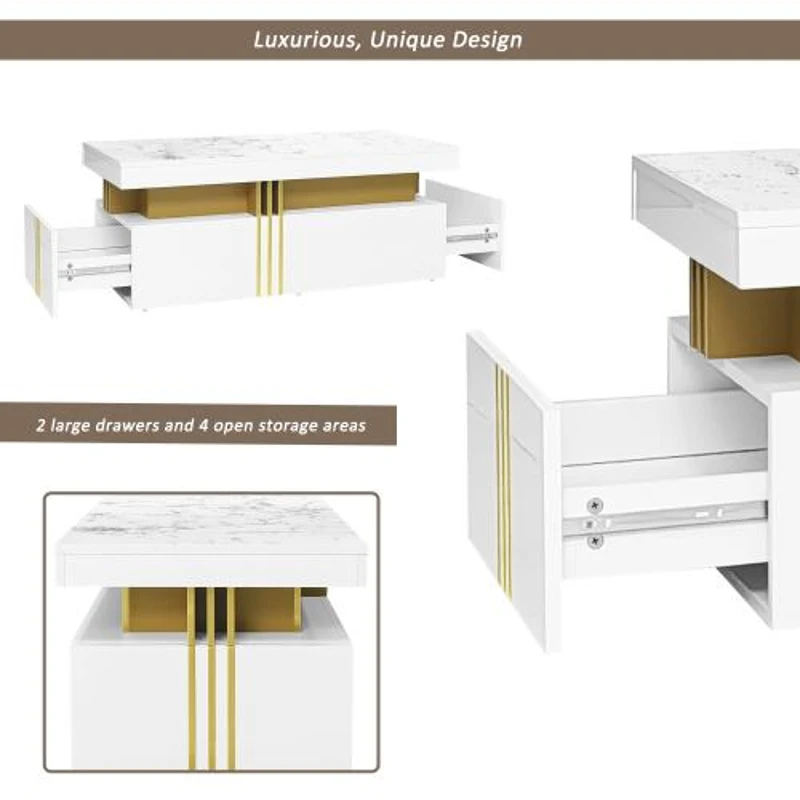 TV Stand and Coffee Table Set with Ample Storage, 2-Piece Living Room Furniture Set with Durable Particleboard, 200L x 40W x 42H cm, White