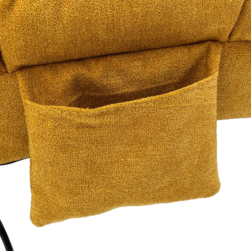Fabric Relaxation Chaise Longue with Gentle Vibration, Contoured Ergonomic Floor Lounger with Side Pocket, 148L x 55W x 87H cm, Yellow