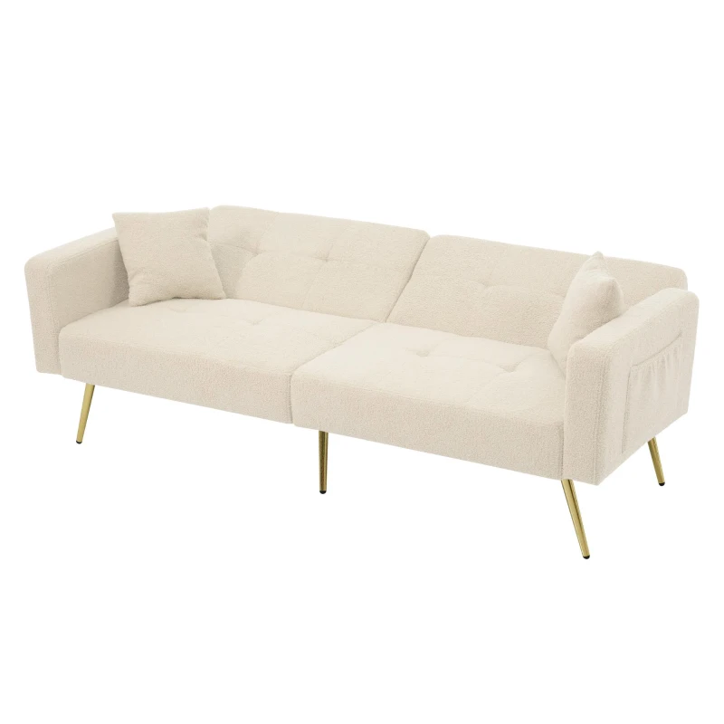 Convertible Sofa Bed with 3‑Position Adjustable Backrest, Comfortable Daybed with High‑Density Foam Seat, 176L x 64W x 75H cm, Beige