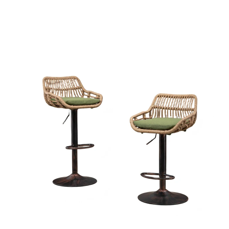 Set of 2 Swivel Bar Stools with Padded Linen Seat and Iron Frame, Height-Adjustable Counter Chairs with Metal Disc Base, 48L x 49W x 109H cm, Green