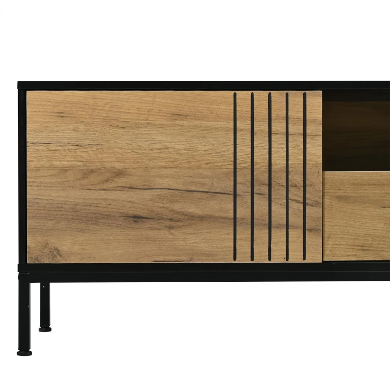 Low-Profile Nordic TV Cabinet with 2 cabinets and Open Shelves, Stylish TV Stand with Chipboard Construction, 170L x 35W x 50H cm, Natural