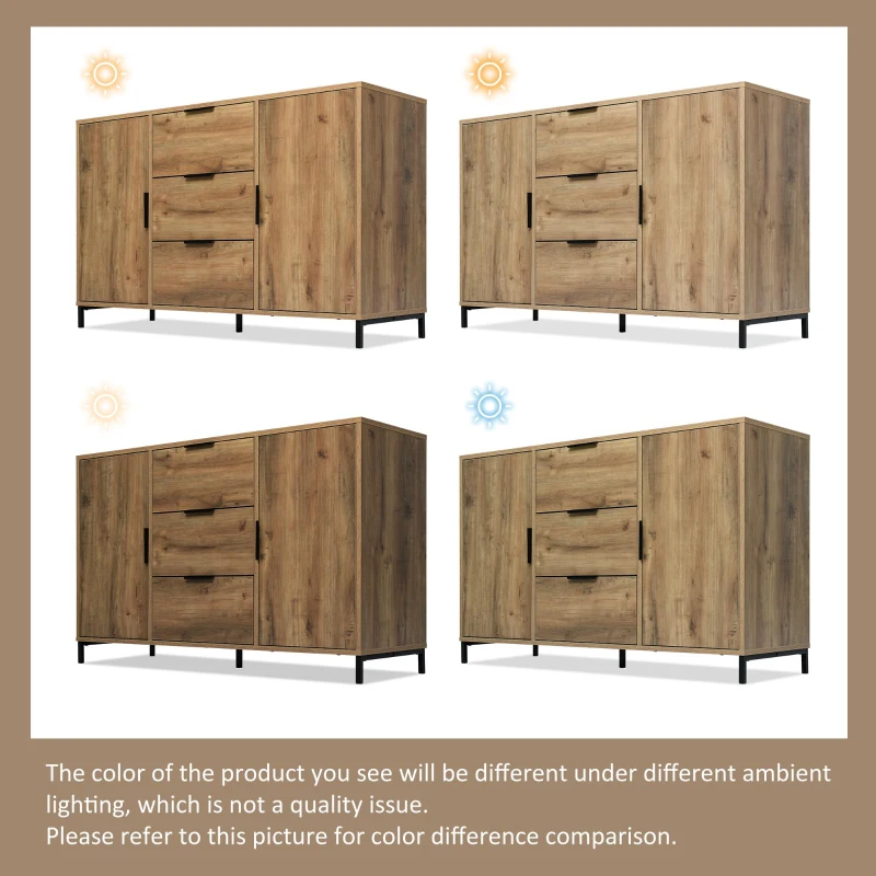 Modern Industrial Sideboard with Metal Frame and Adjustable Feet, Combo Buffet Cabinet with Height-Adjustable Shelf, 120L x 40W x 76H cm, Dark Oak