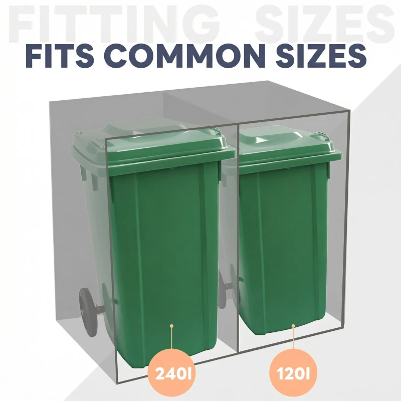 Double Wheelie Bin Storage Box with Planting Top and Tipping Chains, Galvanised Steel Lockable Bin Store with Ventilation Slots, 132L x 80W x 125H cm, Grey