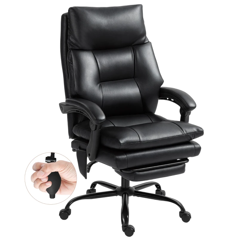 HOMCOM Chaise bureau ergonomique fauteuil de bureau en PU soutien lombaire gonflable dossier inclinable hauteur réglable noir