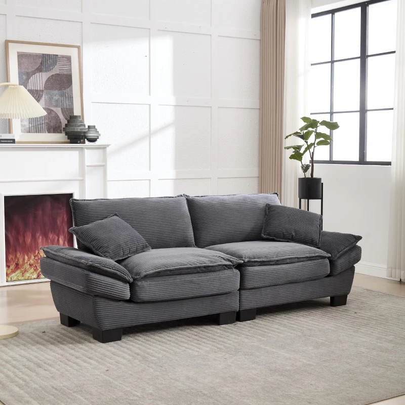 Oversized Two-Seater Sofa with Modern Deep-Seated Modular Design, Comfortable Daybed with Ergonomic Curves, 224L x 81W x 81H cm, Dark Gray