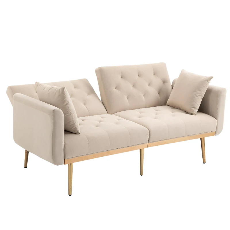 Modern 2-Seater Sofa with 3-Position Adjustable Backrest, Convertible Loveseat with Thick Padded Cushions, 165L x 72.5W x 75H cm, Beige