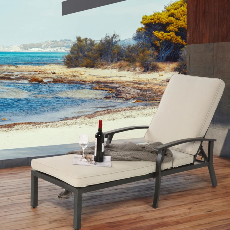 Cadeira lounge para pátio com encosto regulável, 204x58x100/30 cm, Bege
