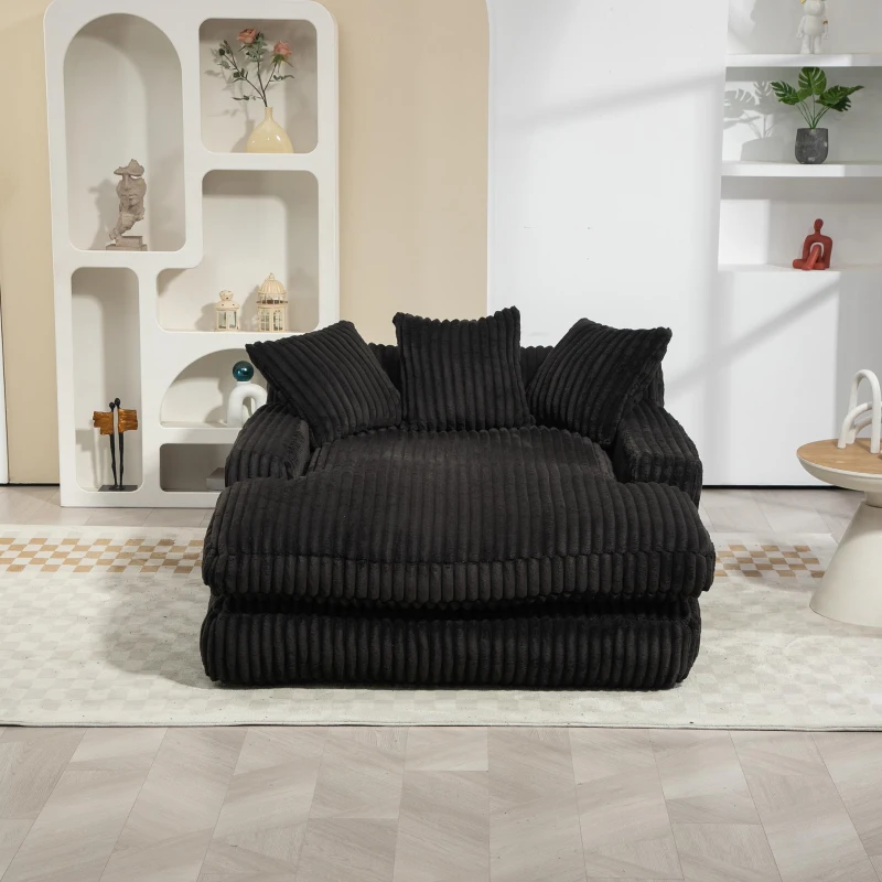 Modern Oversized Chaise Lounge Chair with Memory Foam Seat, Versatile Sofa Bed for Living Room or Bedroom, 155L x 125W x 63H cm, Black