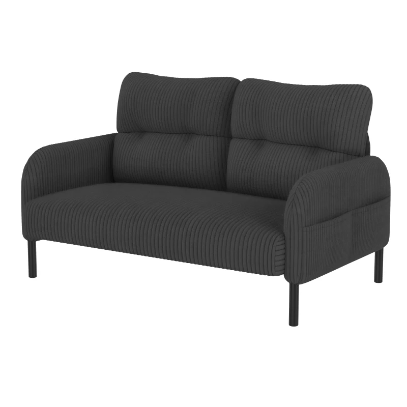 Modern Two-Seater Corduroy Sofa with High-Rebound Springs, Comfortable Loveseat with Side Storage Pockets, 120L x 65W x 79H cm, Gray