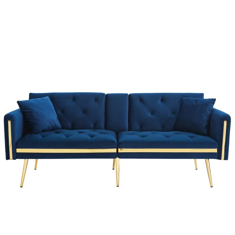 Two-Seater Convertible Sofa Bed with 3-Level Adjustable Backrest, Space-Saving Sleeper Sofa with High-Density Foam, 174L x 76W x 71.5H cm, Blue
