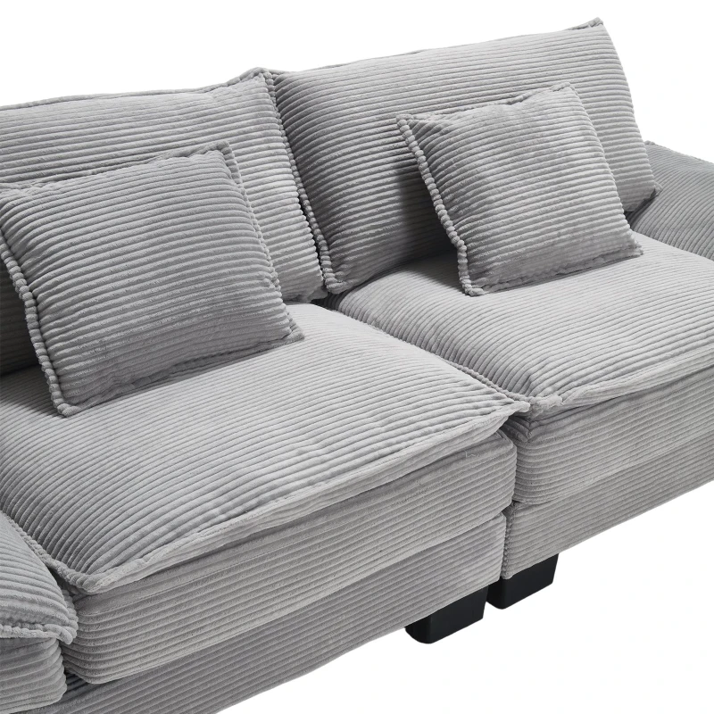 Oversized Two-Seater Sofa with Modern Deep-Seated Modular Design, Comfortable Daybed with Ergonomic Curves, 224L x 81W x 81H cm, Light Gray