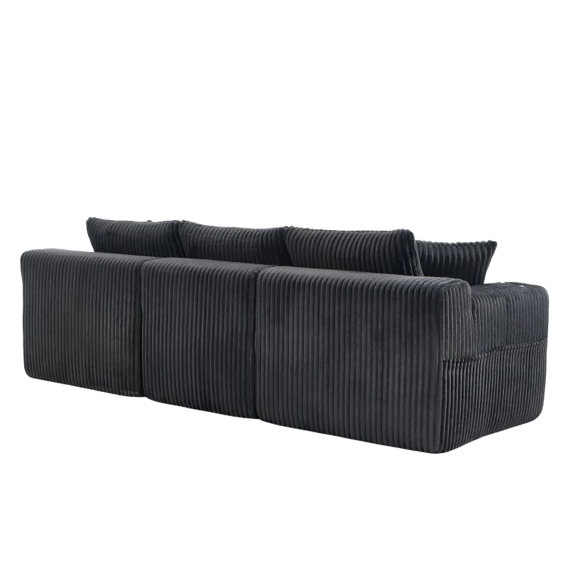 Modular L-Shaped Sectional Sofa with Deep Seat, Plush Corduroy Boneless Couch for Living Room, 257L x 160W x 80H cm, Gray