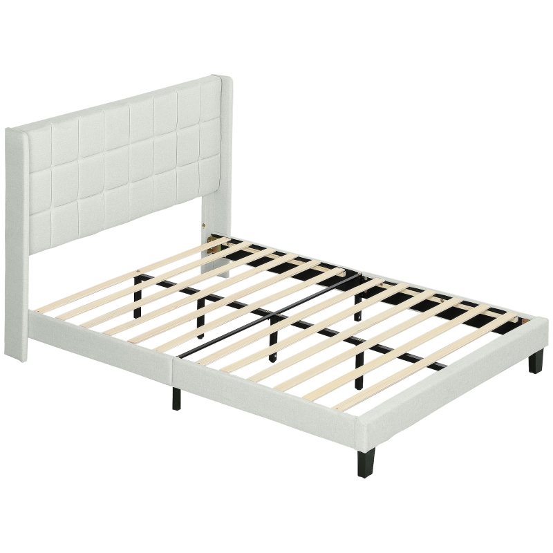 HOMCOM Estructura de Cama 135x190 cm con Cabecera y Espacio de Almacenamiento Debajo de la Cama Carga 300 kg Beige