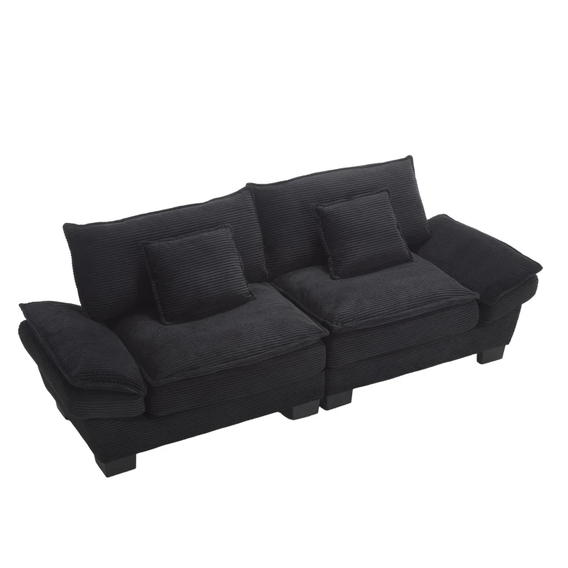 Oversized Two-Seater Sofa with Modern Deep-Seated Modular Design, Comfortable Daybed with Ergonomic Curves, 224L x 81W x 81H cm, Black