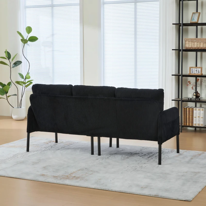 Oversized Two-Seater Corduroy Sofa with Ergonomic Curves, Comfortable Loveseat with Dual Side Storage Pockets, 171L x 72W x 80H cm, Black