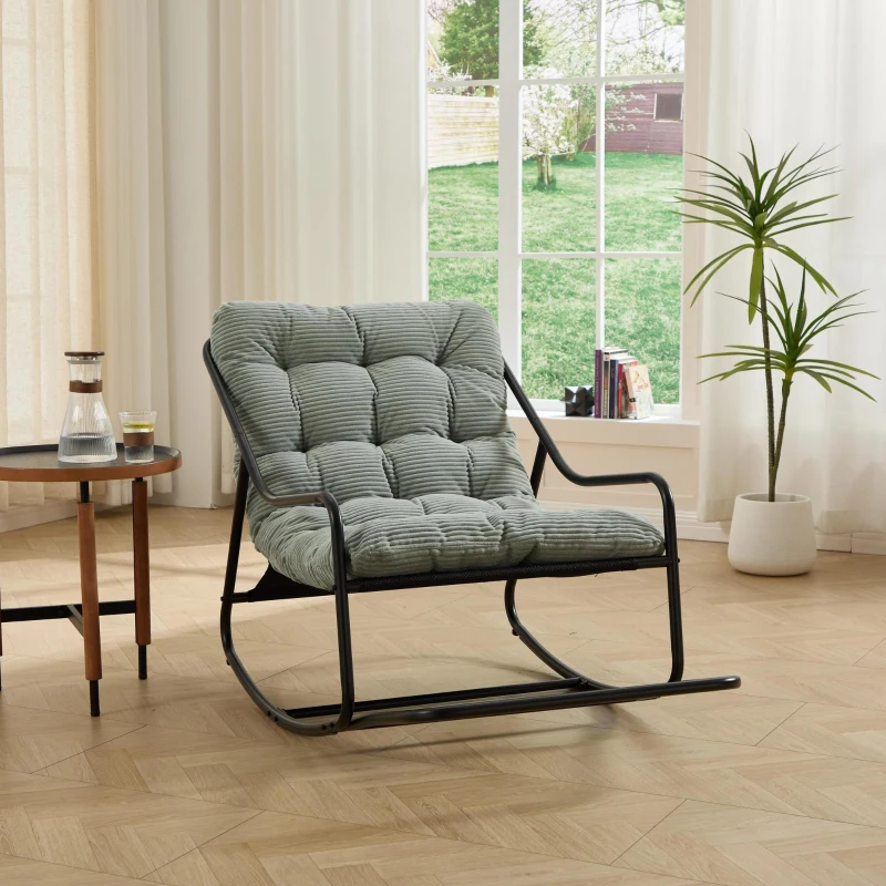 Cadeira de baloiço para exterior com almofada de conforto, para sala de estar, quarto, sala de leitura, 75x116x82 cm, Verde claro