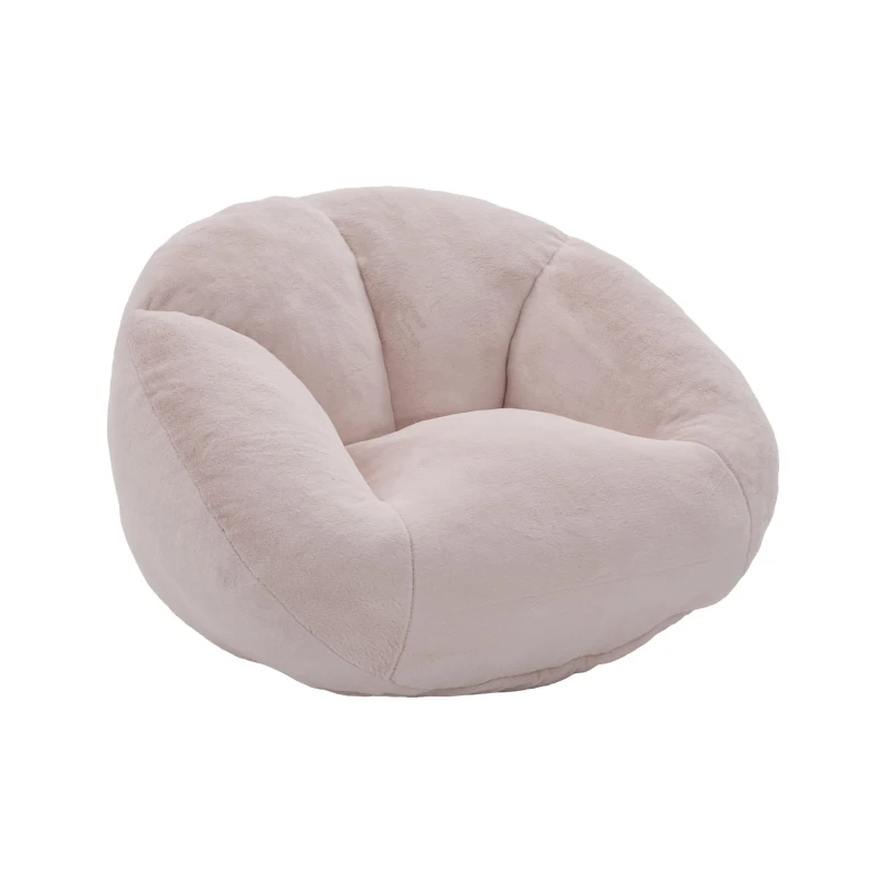 Shell-Shaped Bean Bag Chair with High-Rebound Memory Foam Filling, Ergonomic Floor Lounger with Faux Fur Removable Cover, 100L x 90W x 57H cm, Pink