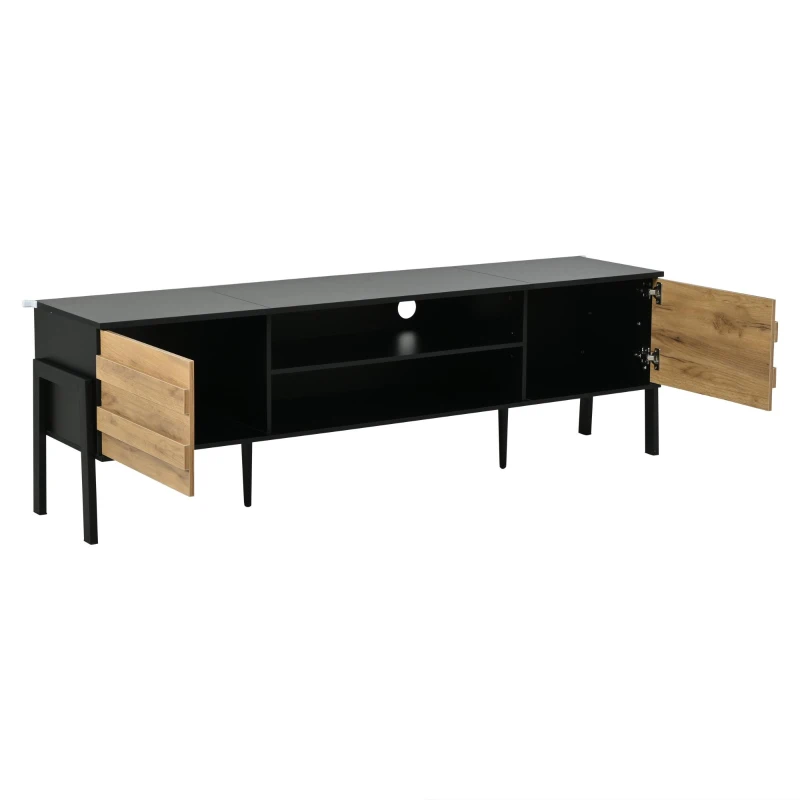 Low-Profile TV Cabinet with Soft-Close Hinges and Adjustable Shelves, Stylish TV Stand with 2 Cabinets, 175L x 39.5W x 53H cm, Natural