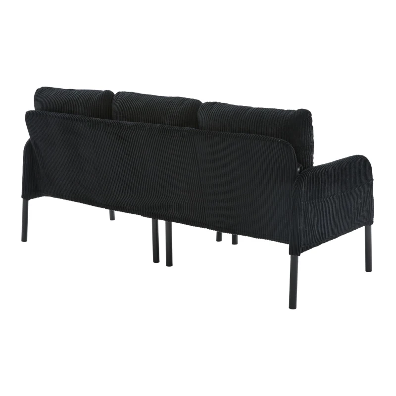 Oversized Two-Seater Corduroy Sofa with Ergonomic Curves, Comfortable Loveseat with Dual Side Storage Pockets, 171L x 72W x 80H cm, Black
