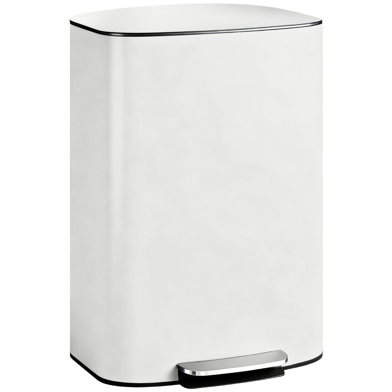 HOMCOM Mülleimer Küche 50 Liter Treteimer mit Bleib-Offen-Funktion, Soft-Close-Deckel, Pedal, Cremeweiß