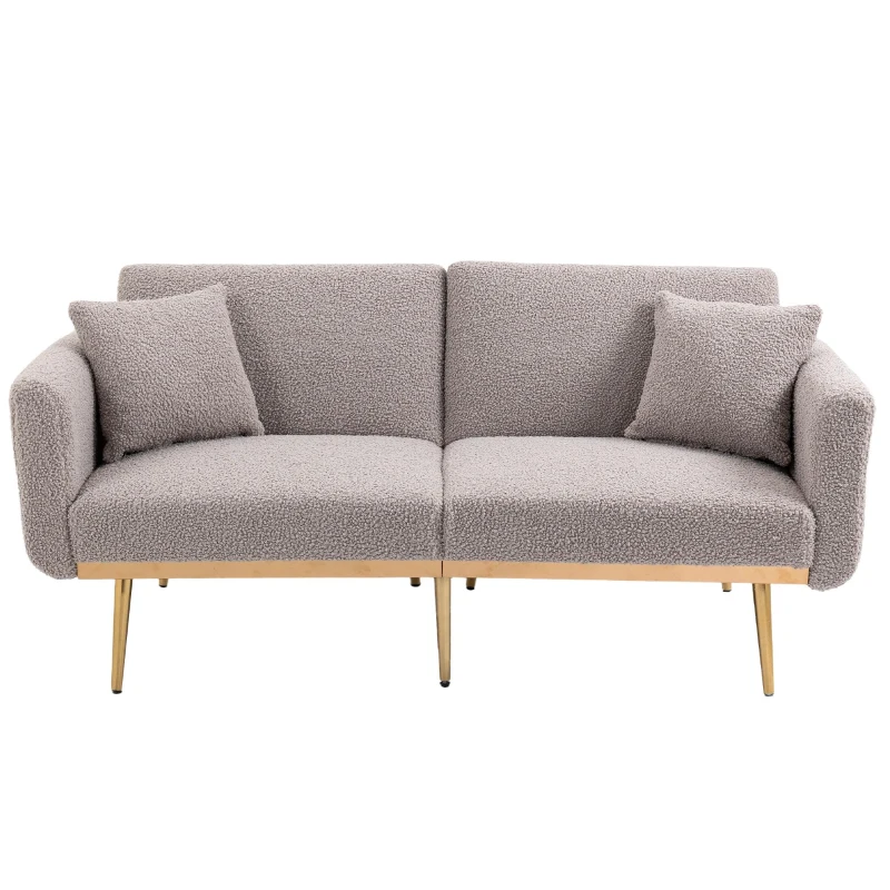 Modern 2-Seater Sofa with 3-Position Adjustable Backrest, Convertible Loveseat with Thick Padded Cushions, 165L x 72.5W x 75H cm, Grey Teddy