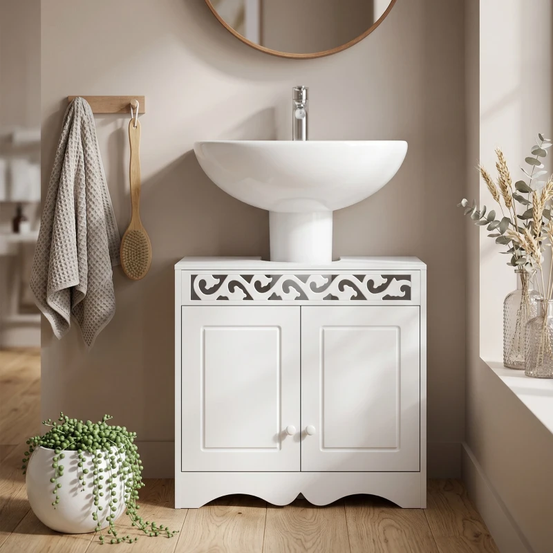 HOMCOM Bathroom Under Sink Storage Cabinet 2 Door Wooden Cupboard Vanity Units