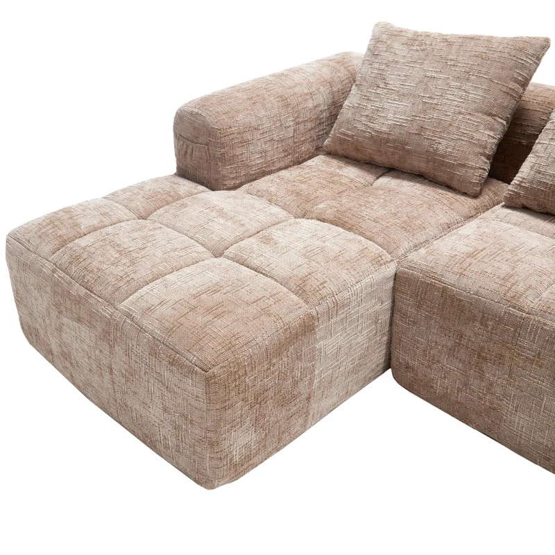 Oversized Modular L-Shaped Sofa with Deep-Seated Sleeper Design, Plush Sectional Sofa with Hidden Side Pockets, 250L x 158W x 60H cm, Khaki