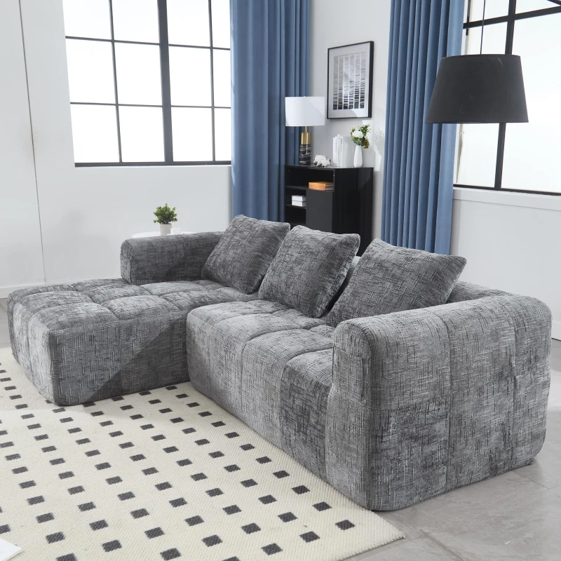 Oversized Modular L-Shaped Sofa with Deep-Seated Sleeper Design, Plush Sectional Sofa with Hidden Side Pockets, 250L x 158W x 60H cm, Grayi